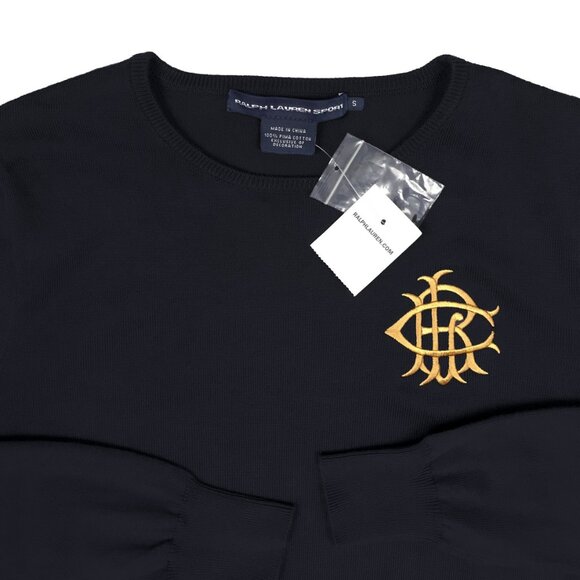 NEW $165 Polo Ralph Lauren Sweater! Black With Gold Monogram Pure Pima Cotton - Picture 2 of 2